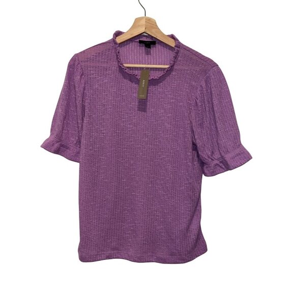 NWT J.Crew Lavender Ruffle Trim Knit Short Sleeve Top Women's Size Large - Picture 1 of 12